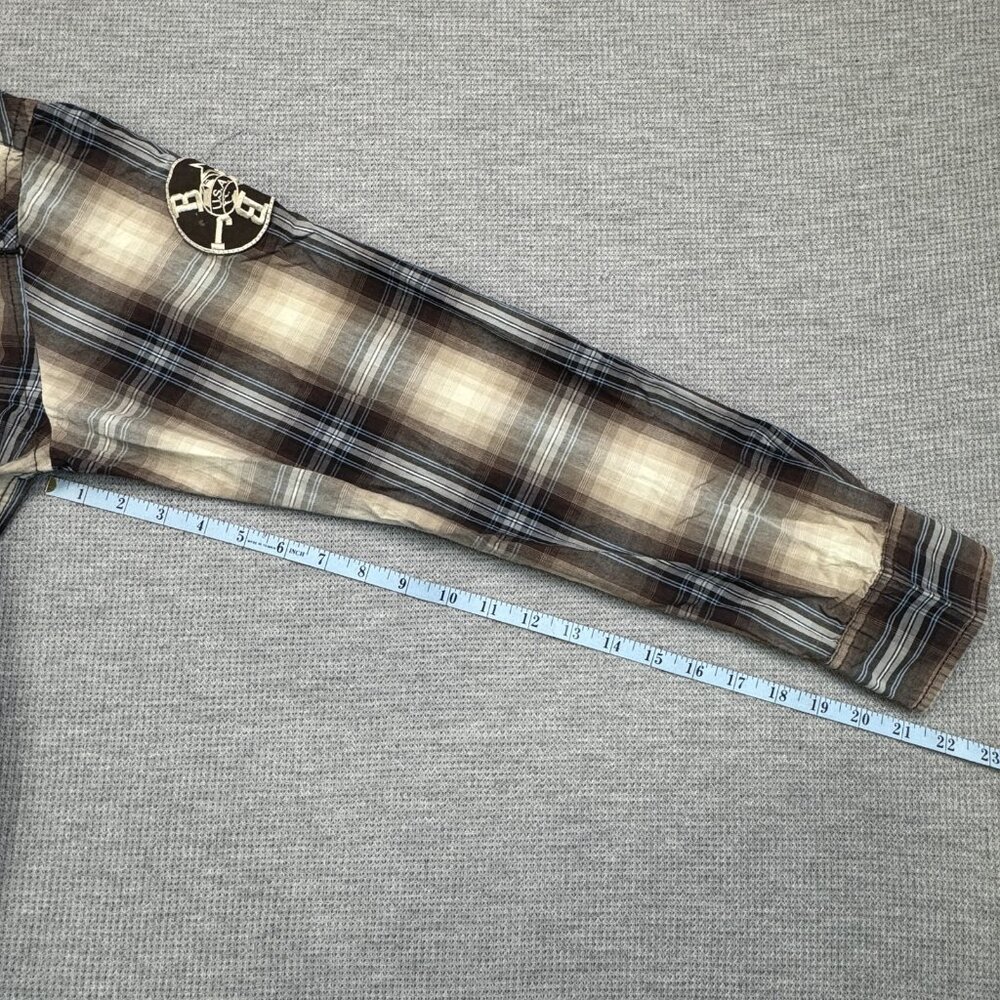Big Star Mens Size M Brown Plaid Western Shirt Matthew Pearl Snaps Long Sleeve - Picture 13 of 15